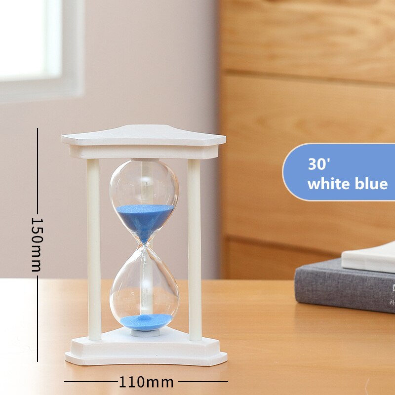 Hourglass 30 Minutes Count Down Timer Wood Sand Glass Watch Timing Home Desk Decoration Wedding Favors for Guests SL-SZSL: 30m white blue