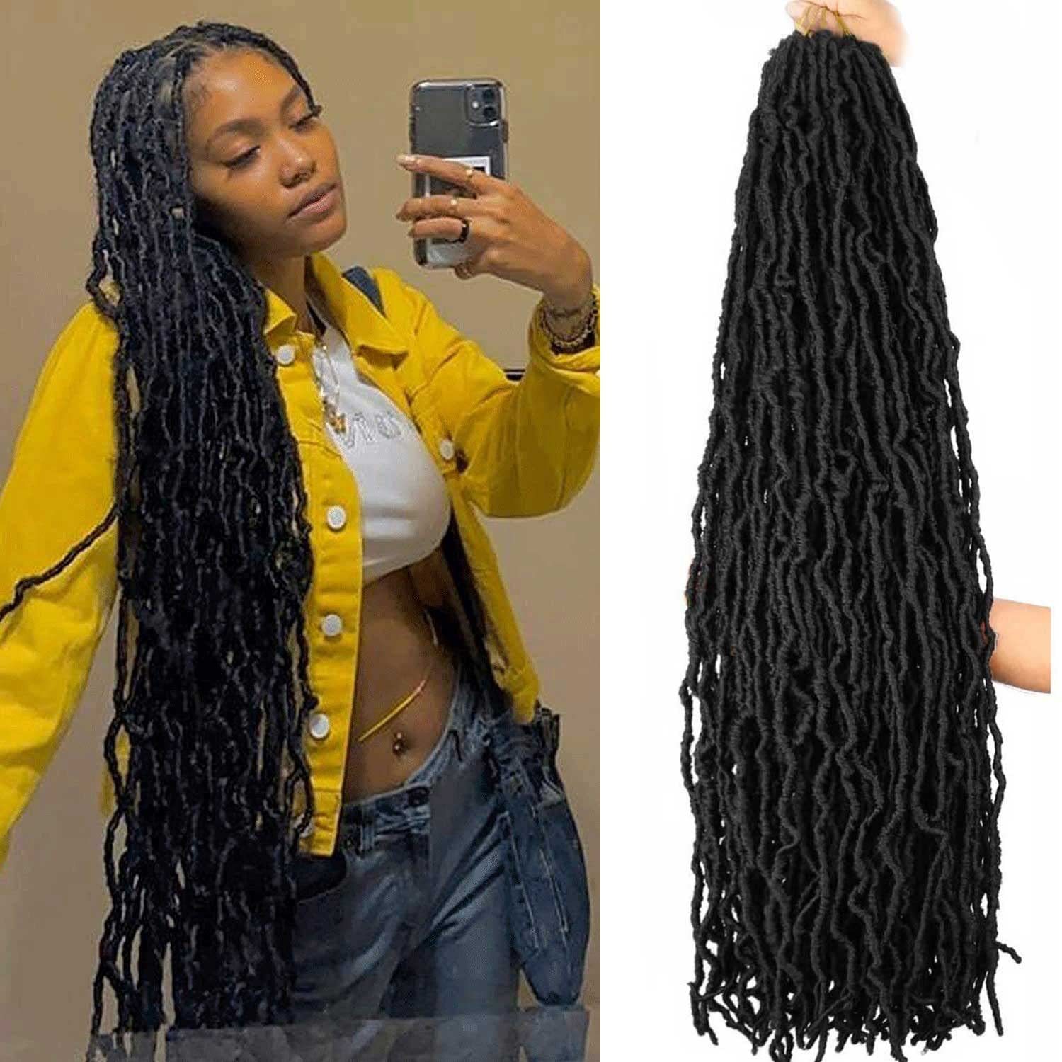 Faux Locs Synthetic Natural Butterfly Locs Crochet Hair Pre-looped Soft Goddess Locs Curly Wavy Crochet Braids Hair For Women