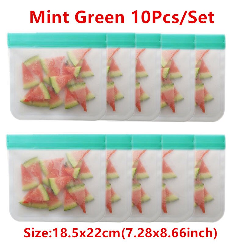 Juego de Bolsas de Silicona para Alimentos, Conjunto de Empaques con Sello, Ideal para Almacenamiento y Conservación Fresca de Frutas y Verduras, Reutilizable, A Prueba de Fugas, Estilo Bolsa Ziploc, 14 Piezas: 10pcs Green