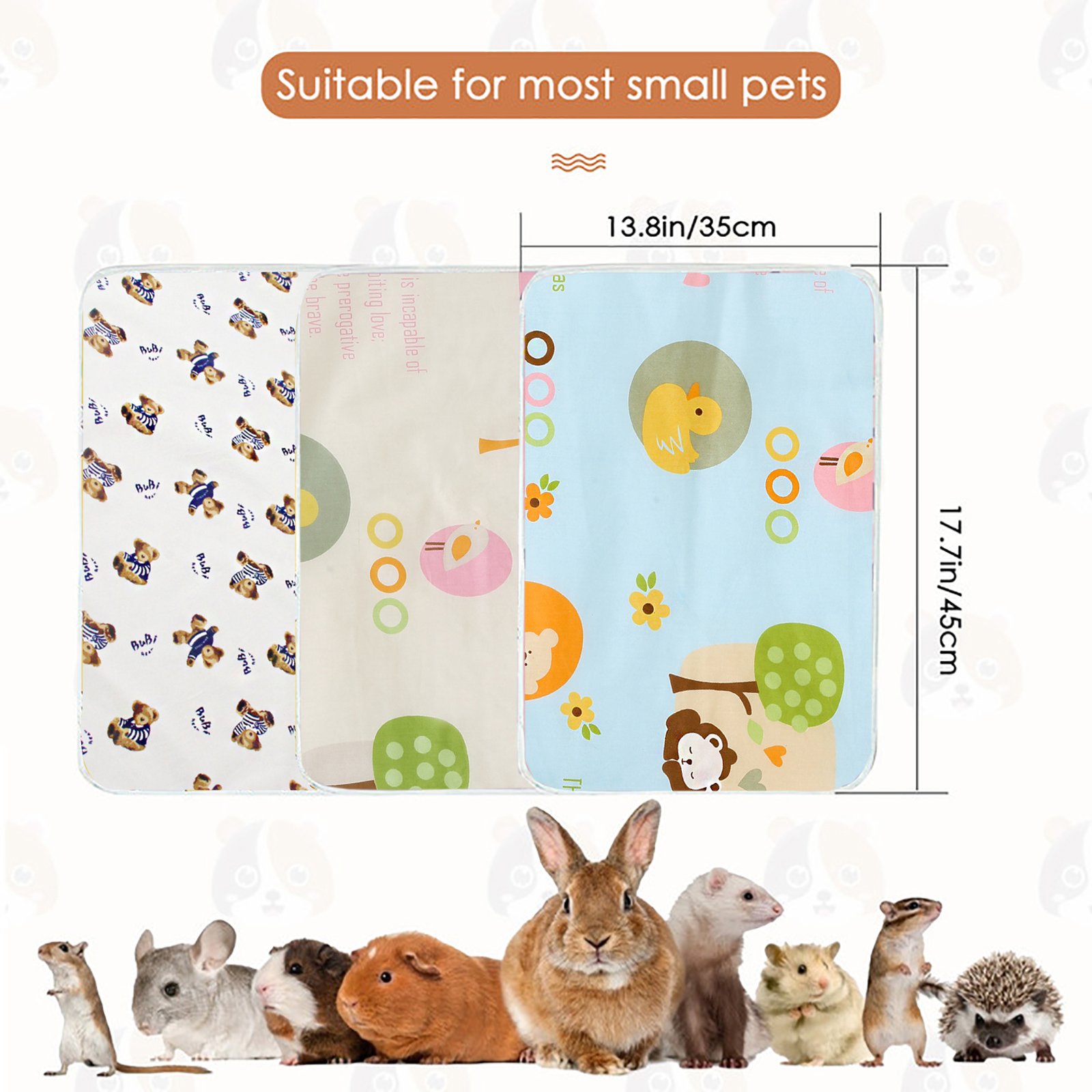 3Pcs Easy Clean Rabbit Guinea Pig Fleece Cage Liners Absorbent Guinea Pig Pee Pad Washable and Reusable Hedgehog Pee Pads: 3pcs A