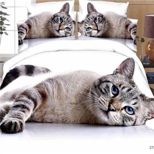 3d beddengoedsets met katten- en tijgerprint, 3d beddengoedsets, wit beddengoed, beddengoed, 4 stuks/set kussensloop, plat laken: Witte kat