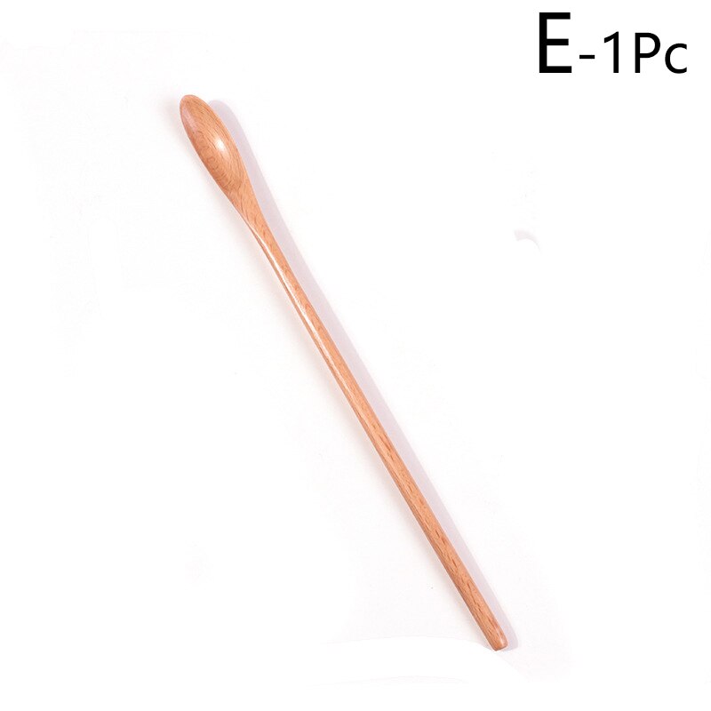 1 Pcs Natural Long Handle Wooden Mixing Spoons Coffee Tea Spoon Honey Stirring Spoon Wooden Spoon with Thin Handle: E