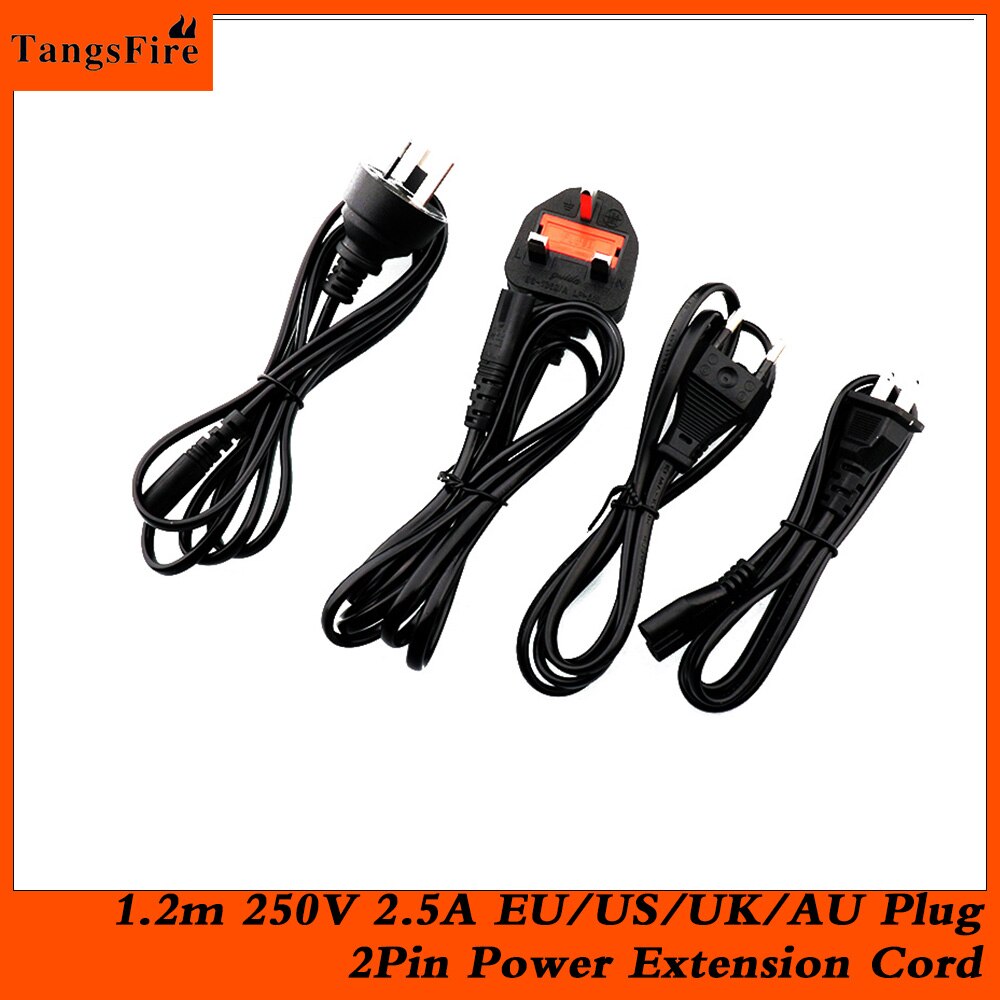 EU/US/UK/AU Plug 2Pin Power Extension Cord 1.2m 250V 2.5A Electric Cord For Samsung Power Supply Laptop Printer Speaker XBOX PS4