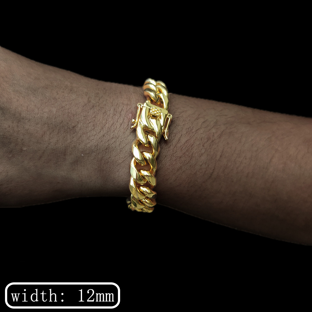 Men Stainless Steel Bracelet 6-14mm 18 K Gold Plated Miami Cuban Link Charm Bracelet For Men Pulsera Acero Inoxidable