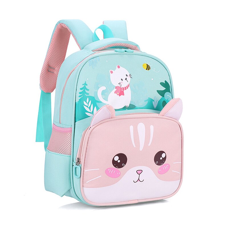 Cartoon Rugzak Voor Jongens Meisjes Leuke Kat Tijger Kinderen Mooie Nylon Schooltas Kleuterschool Schooltas 3-7 Jaar Kids: Green Cat