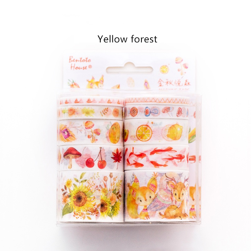 10Pcs Candy Stad Kleur Papier Washi Tape Set Blauwe Zee Paars Nebula Rode Decoratie Masking Tapes Stickers Briefpapier a6346: Yellow forest