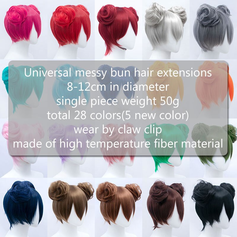 Postiche Synthétique à réinitialisation pour Femme, Chignon, Rose, Rouge, Blonde, Bleu, Extension de Cheveux, Accessoires de Cosplay