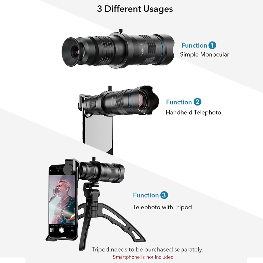 Apexel Hd 28X Metalen Single-Buis Telescoop Telefoon Telelens Mf Voor Meest Smartphones Voor Reizen Sport Evenementen Fotografie