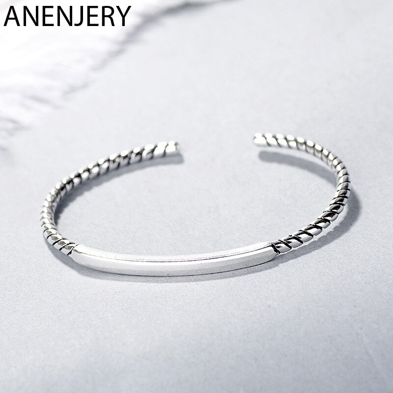 Anenjery Zilveren Kleur Koper Mode Eenvoudige Thai Zilveren Twist Touw Cuboid Bangle Open Manchet Armbanden Voor Vrouwen Sieraden S-B285