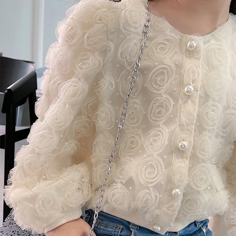 2-12 anni camicia a maniche a sbuffo per ragazze Pretty Princess Rose Flowers camicette cappotto top solidi capispalla primavera autunno abbigliamento per bambini