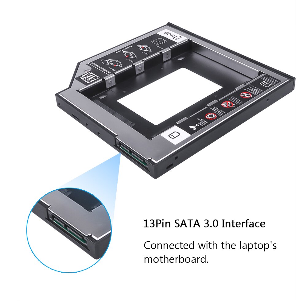 Universal SATA 3.0 2nd HDD Caddy 9.5mm For 2.5" SSD Case HDD Enclosure Latest With LED For Laptop DVD CD ROM
