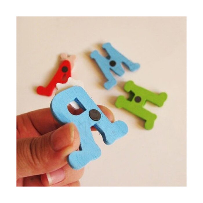26pcs Wooden Cartoon Alphabet Magnets Model Toys Child Baby Early Educational Toys Learning English Props Se6