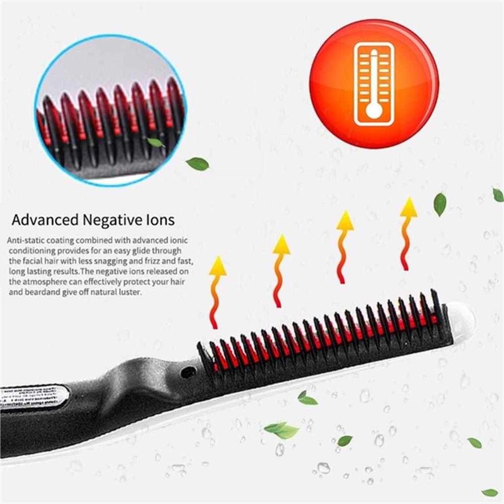 2 in 1 Electric Beard Straightener Brush Comb Quick Heated Brush Styler for Men Women Travel Hair Styler Fast Heating Curler