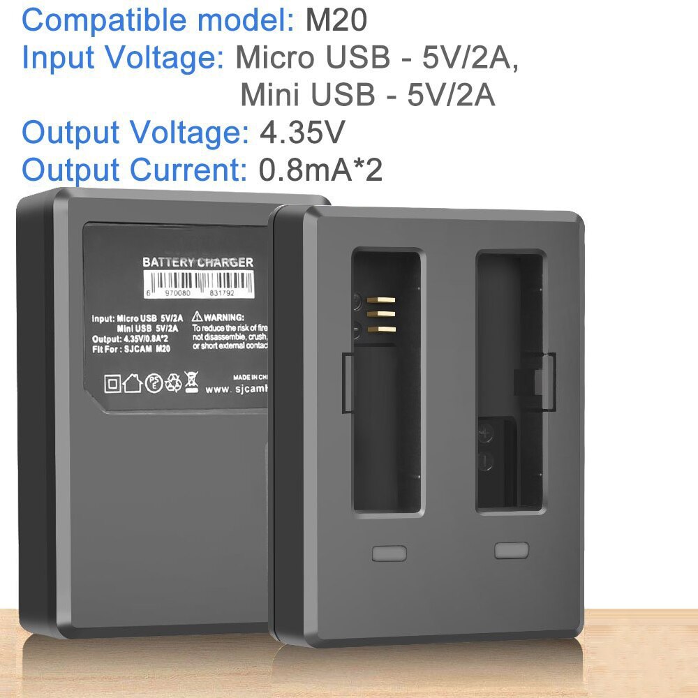 M20 Battery Charger Travel Dual Charger with 2 pcs M20 batteries For SJCAM M20 Battery