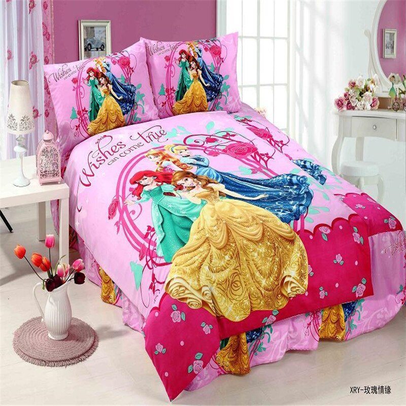 princess girls bedding set 3/4pcs children twin size bed linen set