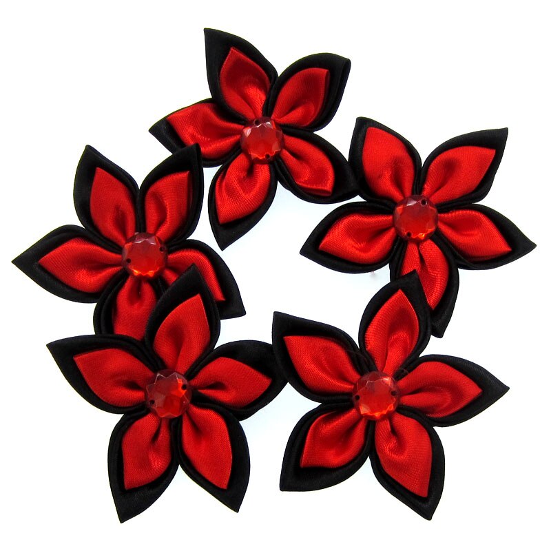 20 Stücke Satin- Blumen Strass Sternförmigen 2 Schichten Applikationen Nähen Haar Bogen Zubehör Handwerk Dekorationen 5,0 cm: Muster 11