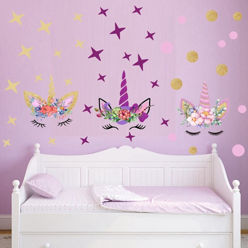 Kleurrijke Cartoon Eenhoorn Star Muurstickers Voor Kinderen Kamers Meisjes Kamers Slaapkamer Nursery Decor Dier Stickers Op De Muur Stickers