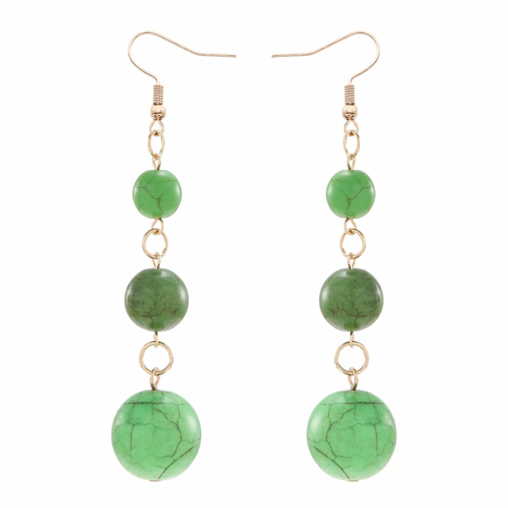YULUCH Long Pendant Earrings Women's National Jewelry Accessories 3 grain Semi-precious Balls Party