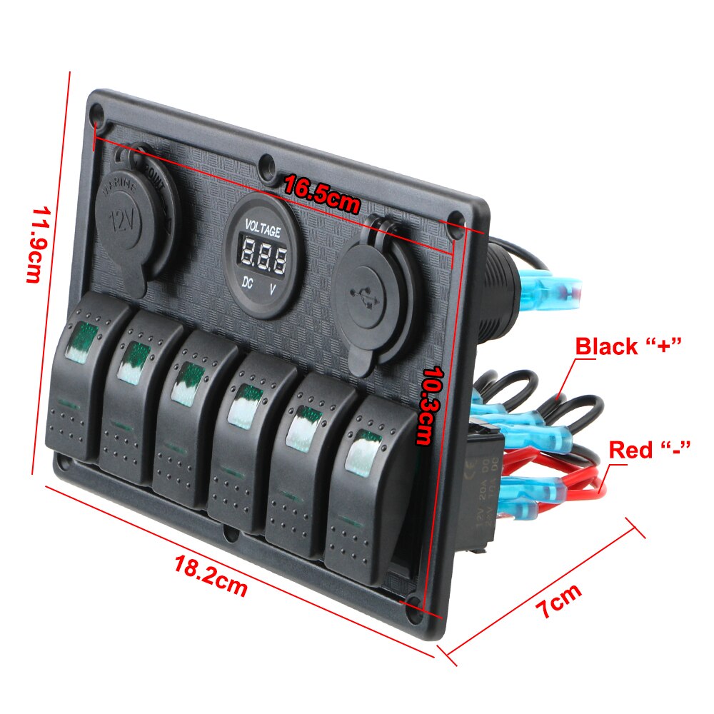 4.2A Dual Usb Slot Socket 6 Gang Rocker Switch Panel Geen Zekering Digitale Voltage Display Waterdicht