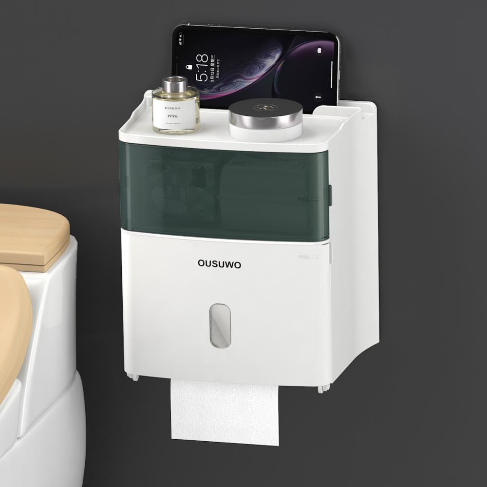 Toilet Waterproof Wall-mounted Toilet Paper Holder Shelf Paper Box Roll Paper Tube Storage Box Tissue Box Household: Red