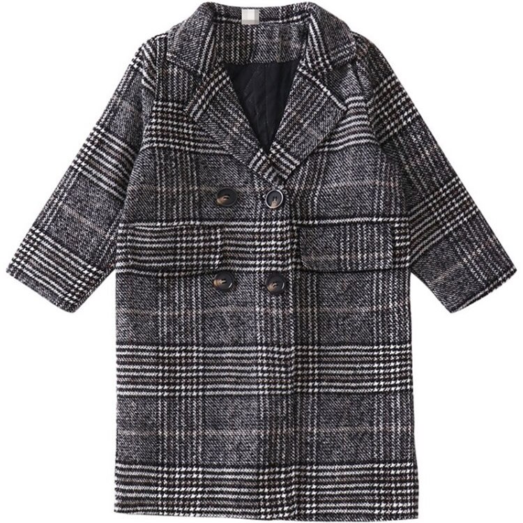 Del bambino della ragazza di Modo del Plaid Cappotto di Lana Per Le Ragazze Doppio-petto Bambini Della Tuta Sportiva di Autunno di Spessore Vestiti Invernali Per Le Ragazze: 140cm