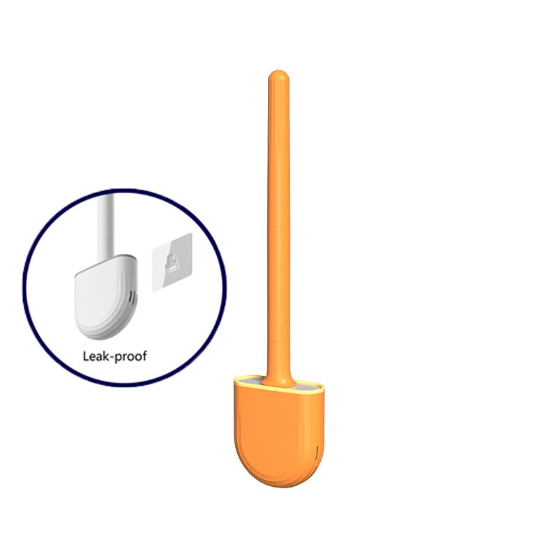 Brosse de toilette en Silicone Durable, Golf brosse de toilette créative à Long manche, brosse de nettoyage sans impasse, outil domestique, accessoires de salle de bain: Orange Leak-proof