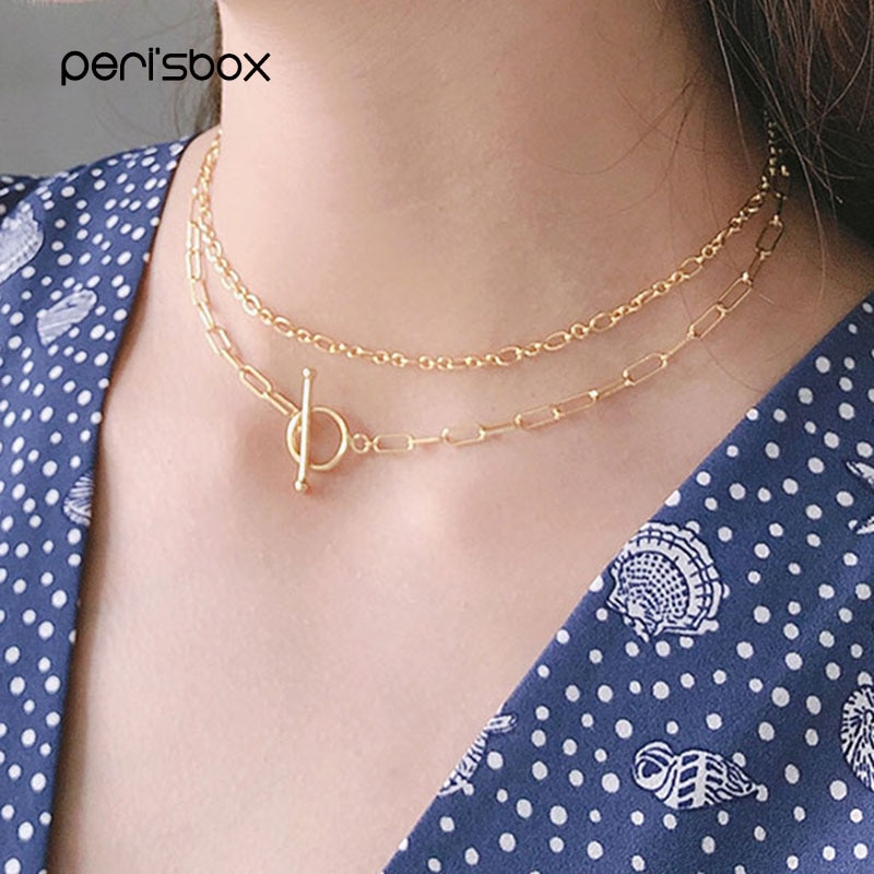 Peri'sbox-collier ras du cou en argent Sterling 925, chaîne à deux couches, collier minimaliste, cercle à couches