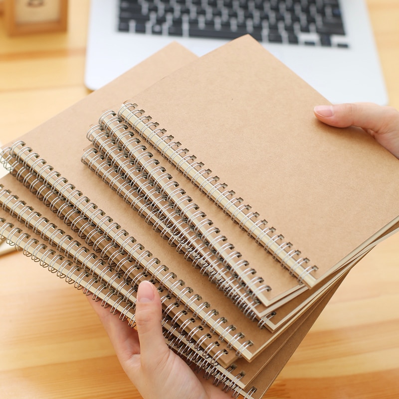 Khaki Kraft Paper Notebook A4 A5 Lattice Square Grid Blank Student Stationery Notebook Coil Notepad Spiral Notebook Agenda