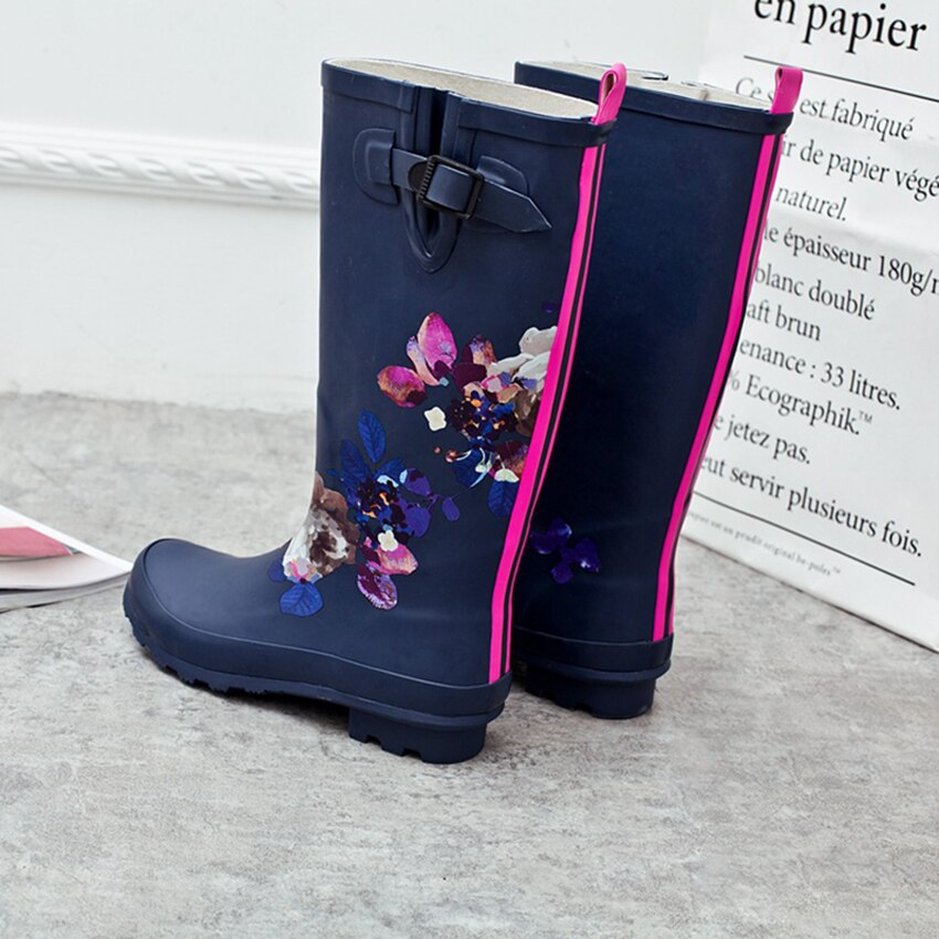 Las mujeres impermeable Botas de lluvia de longitud completa de bota Floral de jardín calzado para jardín zapatos antideslizantes zapatos de