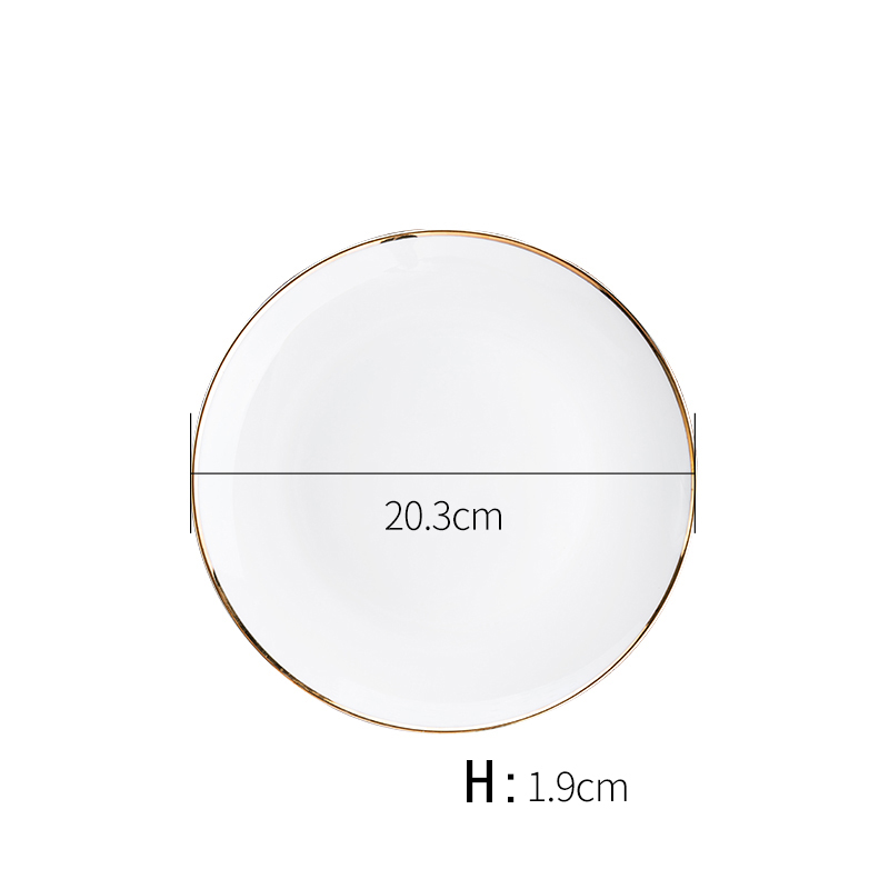 Simplicity Golden Edge Ceramic Plate Household Dining Table Steak Dinner Plate Dessert Salad Dishes Luxurious Tableware Set: E-20.3x20.3x1.9cm