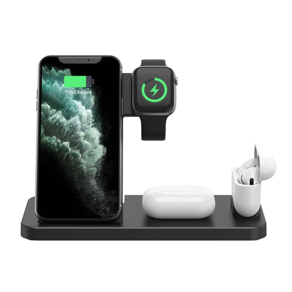 FDGAO 15W 4 in 1 Qi Wireless Charger Stand Fast Charging Dock Pad For iPhone 11 XS XR X 8 Plus Apple Watch 6 5 4 3 2 AirPods Pro