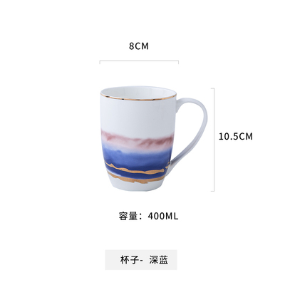 Assiette en céramique dorée vaisselle décoration de la maison assiette en porcelaine plat gâteau pâtisserie assiette à gâteau de fruits bol à soupe de riz tasse à thé: Dark blue mug