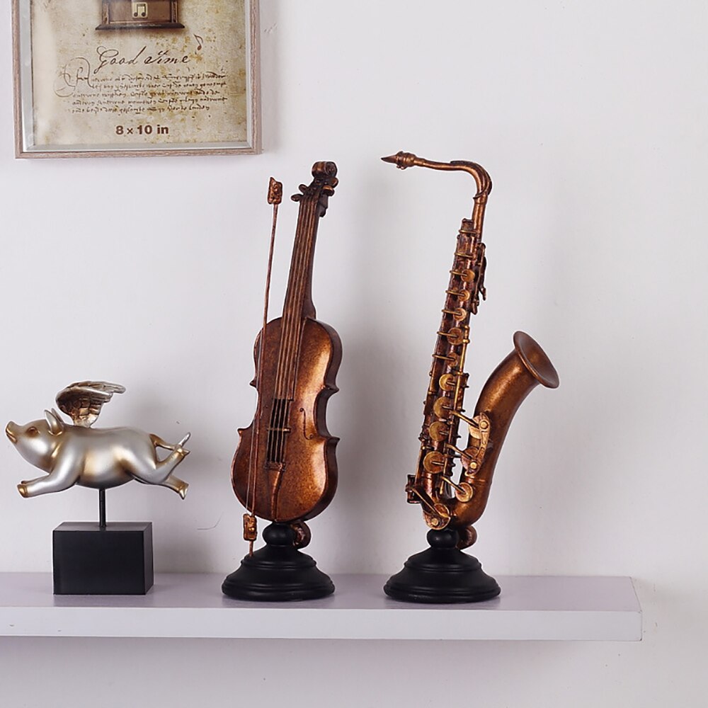 Retro musikinstrument staty saxofon fiolharts skulptur modern konst hantverk heminredning dekorationer  d144