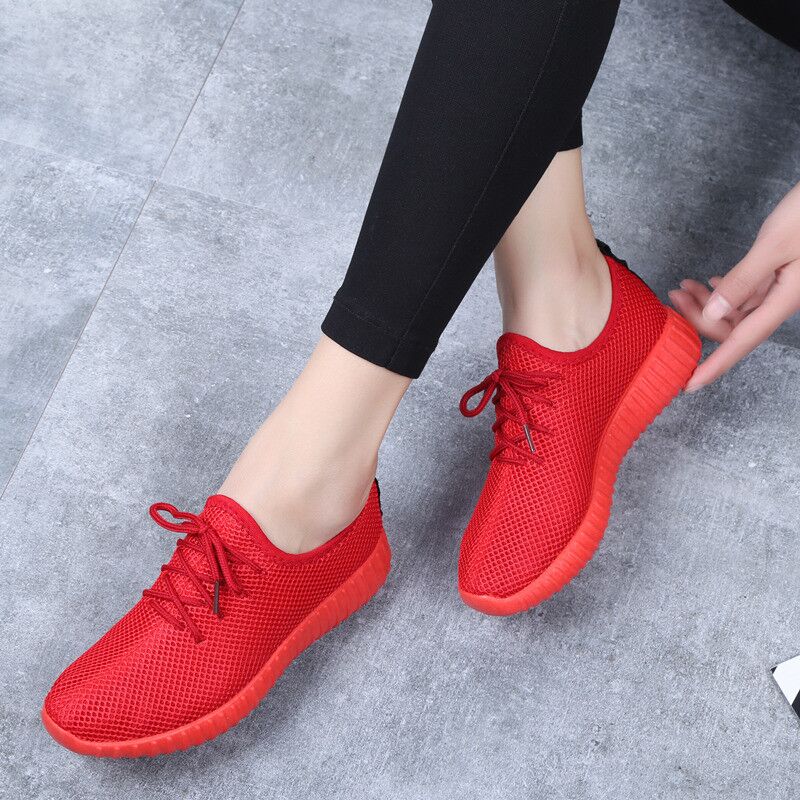 Las mujeres de malla de aire luz suave zapatillas de deporte de de verano de encaje cómodo caminando zapatos deportivos para . Exclusivo. De talla grande 35-41: Rojo / 4