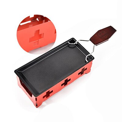 1 sett jern-metall ikke-pinne ost raclette grillplate med massivt trehåndtak rektangulært bakeware kjøkkenapparat 10370e: Rød