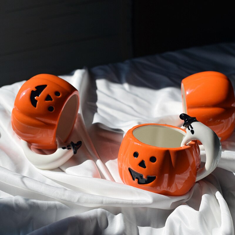 Pumpa kaffemuggar keramisk mjölkkopp med lock frukost havregryn yoghurtmugg rolig pumpakopp halloween caneca