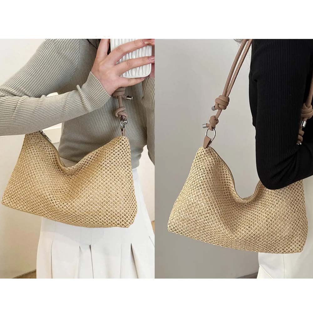 Straw Tote Bag Woven Shoulder Bag Summer Beach Ladies Straw Handbags Hobo Bags And Purses Weave