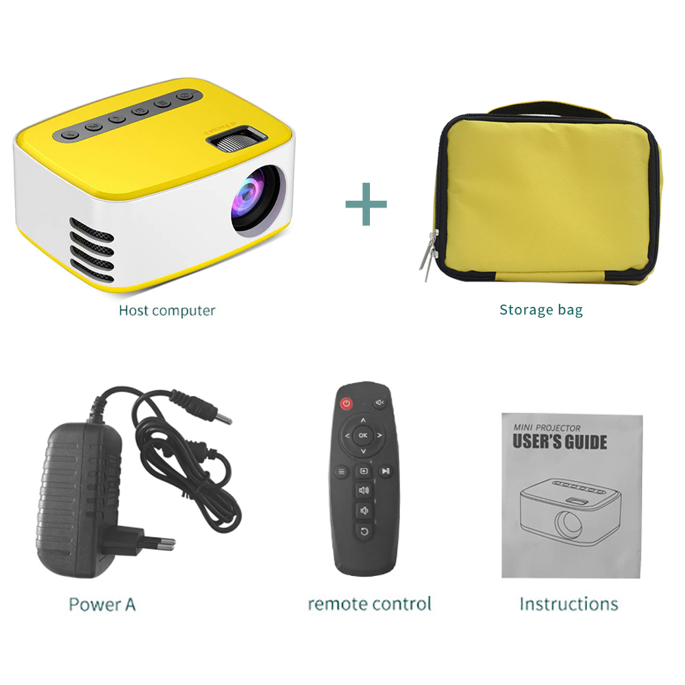 VEIDADZ-minibolsa de almacenamiento portátil T20, proyector de cine con pantalla integrada, LED, USB, para foto, Video, pagador, para el hogar: T21Yellow Addbag / Enchufe británico