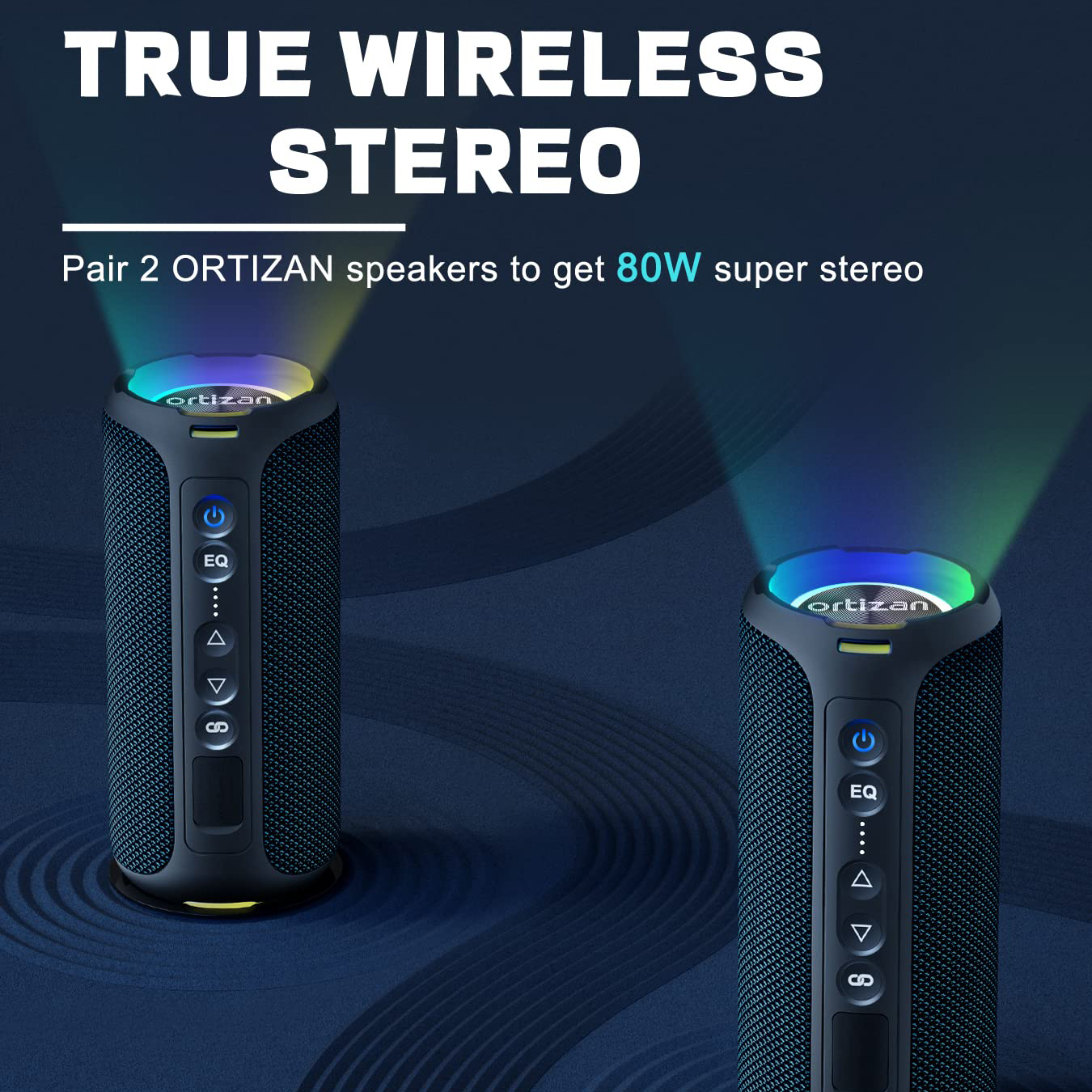Ortizan 40W PMPO Loud Stereo Portable Speaker, Wireless Speaker, Shower Speakers Featuring Deep Bass, LED Light, 30H Battery, T