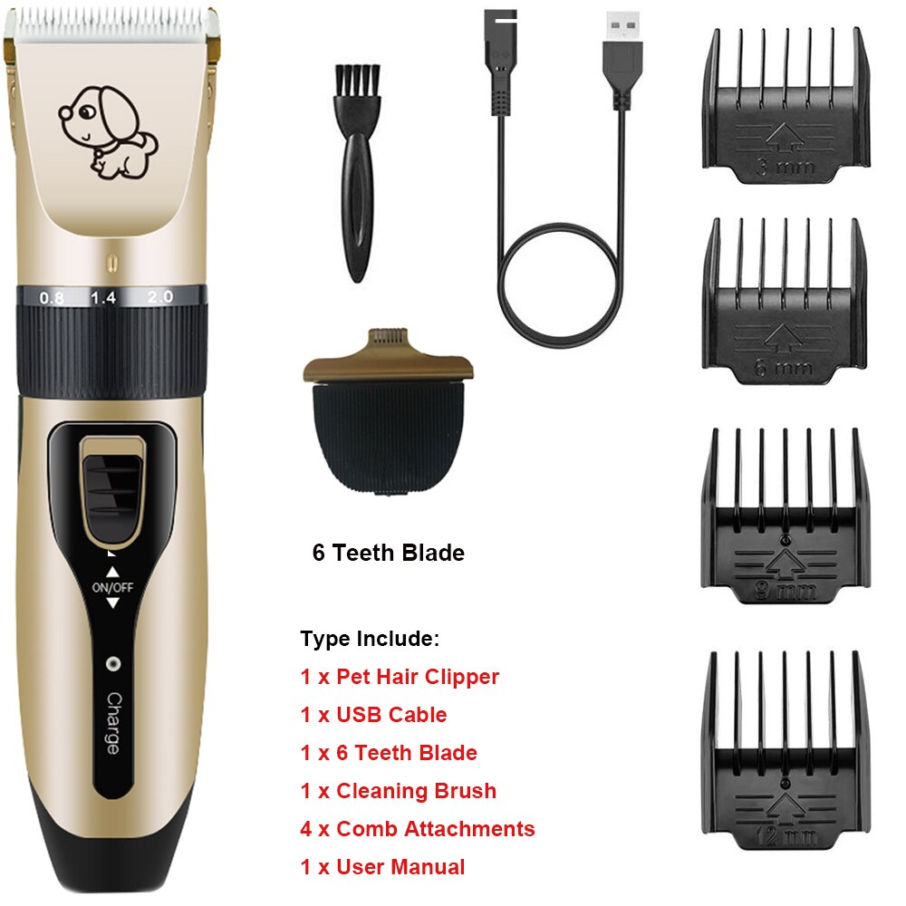 Electrical Pet Trimmer Grooming Kit Rechargeable Pet Dog Cat Hair Trimmer Shaver Set Animals Hair Cutting Machine: Gold B