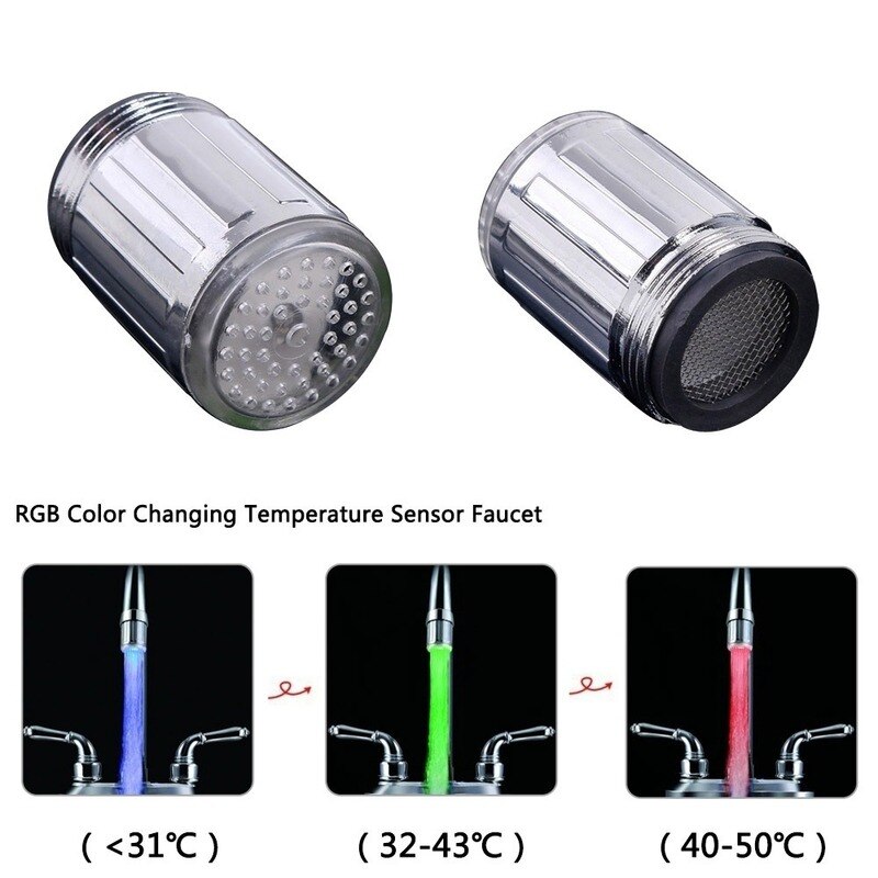 7 färg vattenkran glöd dusch led kran ljus munstycke kök kran huvud med temperatur sensor led färgglad glöd kran ljus