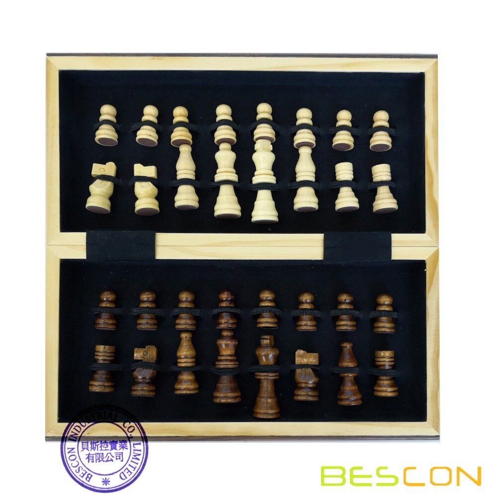Bescon 10-Inch Classic Folding Wooden Chess Set for Kids and Adults, Folding Chess Board - Storage for Chess Pieces
