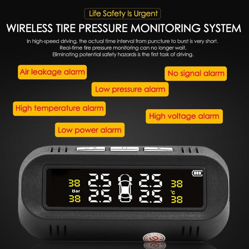 Car TPMS Tire Pressure Monitor System USB+Solar Tire Monitoring Alarming Systems with 4 Internal Sensors