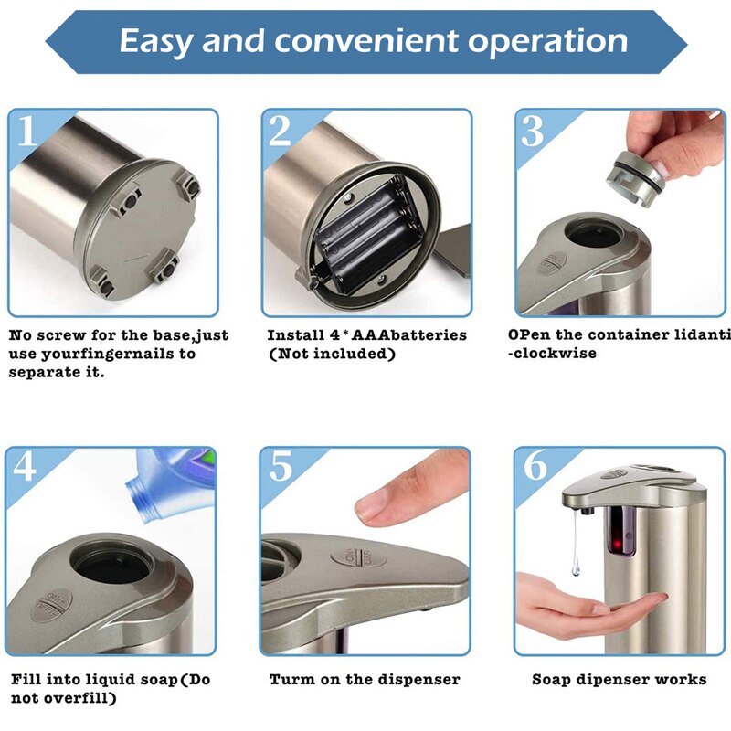 Beröringsfri dispenser för flytande tvål i rostfritt stål automatisk tvålautomat med sensor