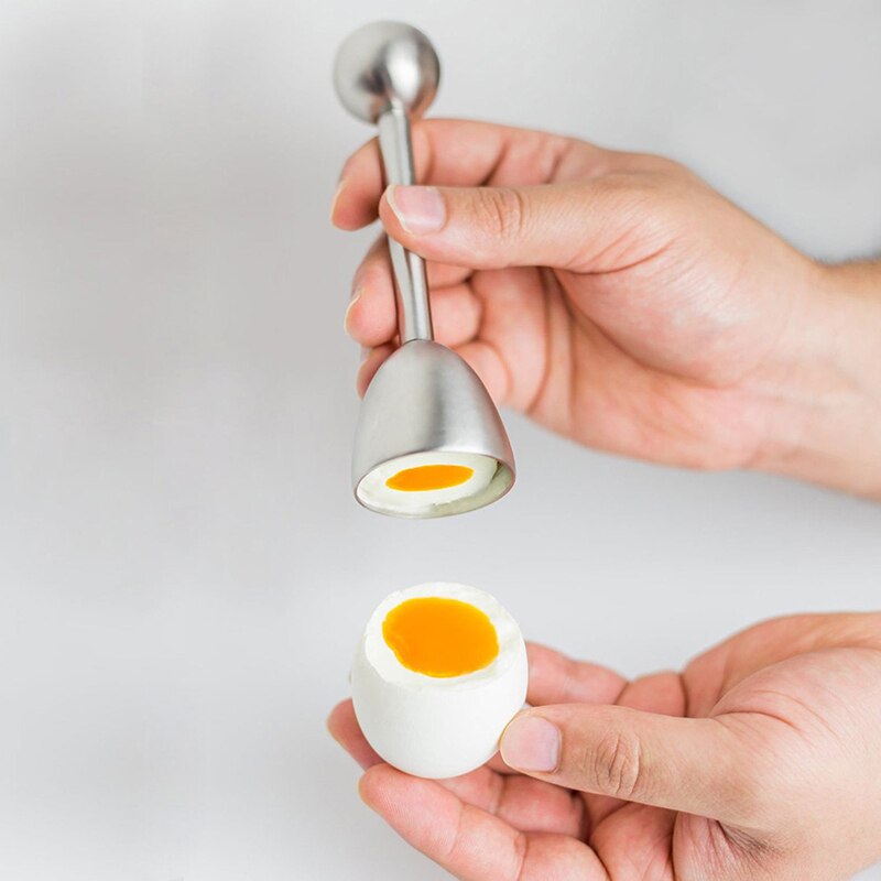 Stainless Steel Boiled Egg Topper EggShell Cracker Opener Egg Spoon Holder Kitchen Gadgets