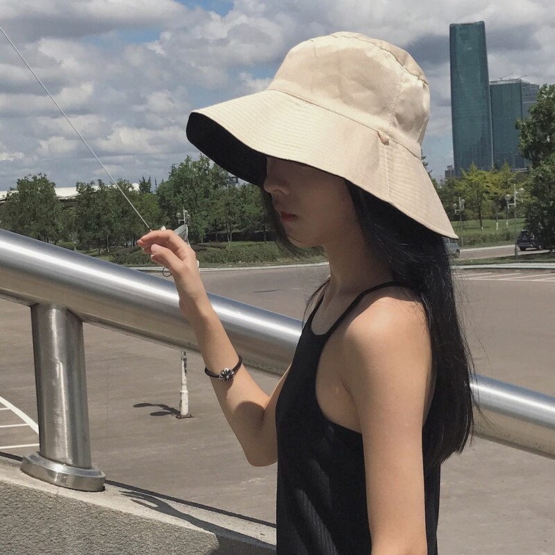Casquettes de pêche sauvage rétro gros avant-toit Double face portant un chapeau de pêcheur couleur unie en plein air couleur Pure