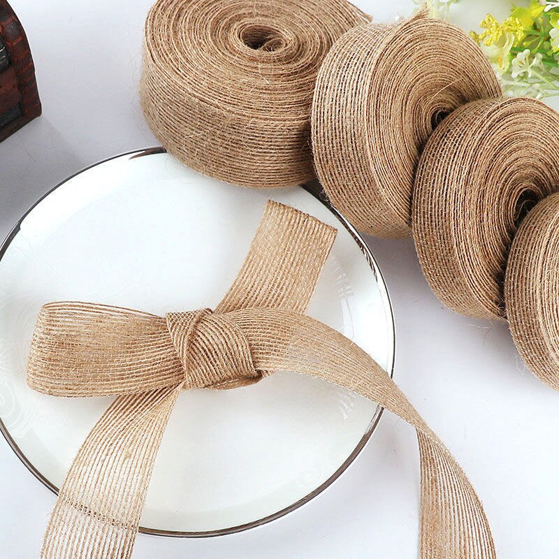 5M 6mm-50mm Natürliche Jute Band Bogen Handwerk DIY Jahrgang Jute Sackleinen Stoff Geschenkpapier NäHenne Party Hochzeit Weihnachten Decortion