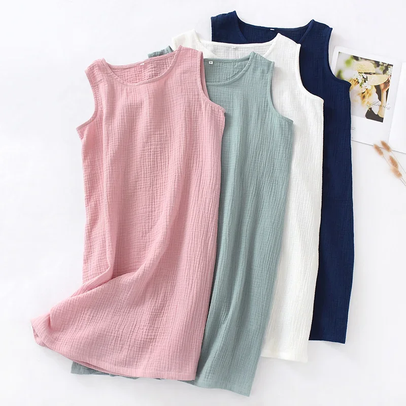 100%  cotton gauze women's dress solid o-neck short basic house nightgown female dress 121964 wla