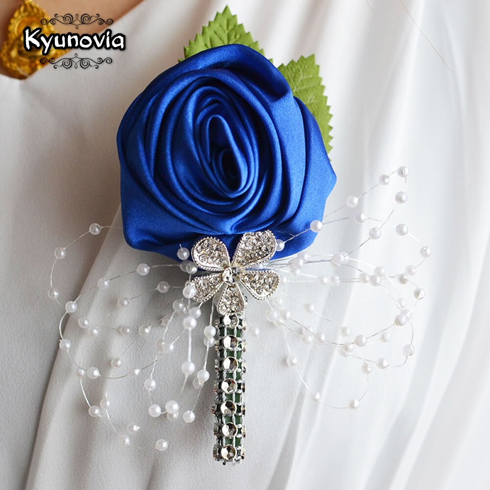 Kyunovia bröllop bal corsage konstgjord blomma brosch bröllop boutonniere brudgum brudtärna groomsmen blommor boutonniere  fe21