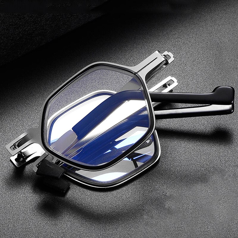 Modieuze Mini Vouwen Leesbril Mannen Vrouwen Anti-Blauw Licht Verziend Glazen Opvouwbare Hexagon Volledige Metalen Frame